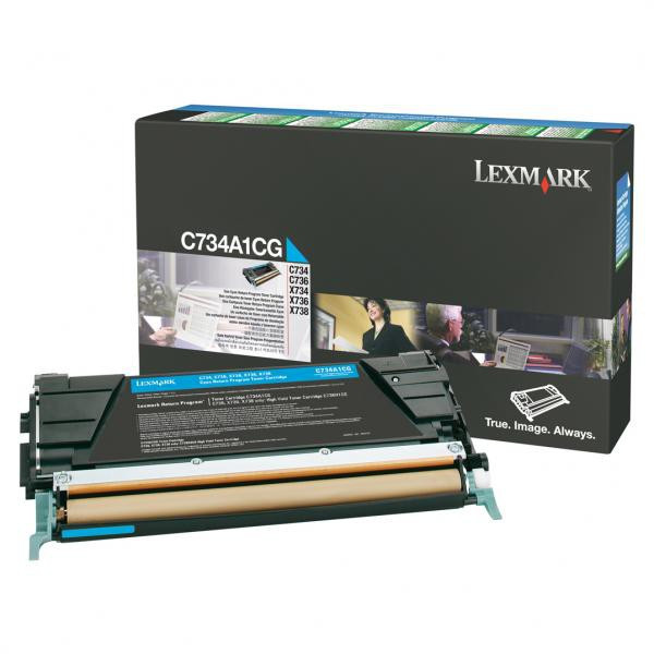 Lexmark original toner C734A1CG, cyan, 6000str., return