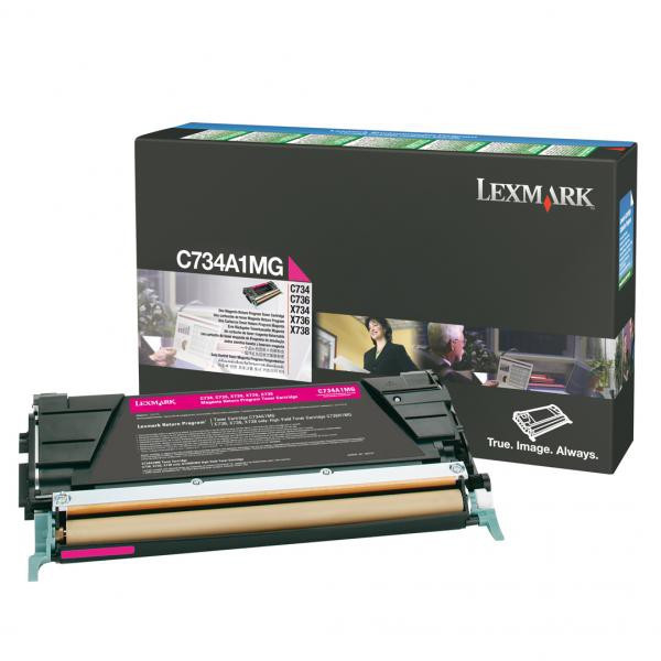 Lexmark original toner C734A1MG, magenta, 6000str., return