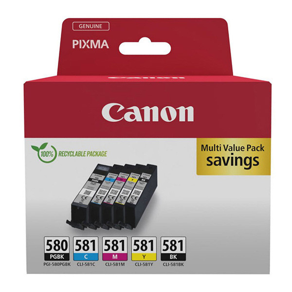 Canon original ink PGI-580 PGBK/CLI-581 CMYK, 2078C008, CMYK, blister s ochranou, 1*11.2 + 4*5.6ml, 5-pack