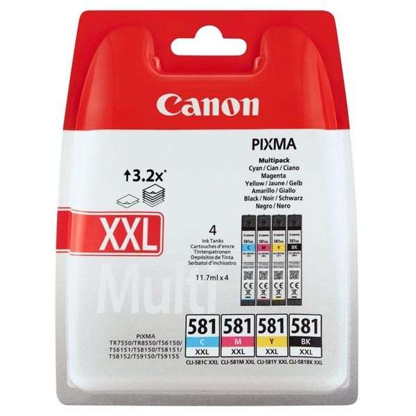 Canon originální ink CLI-581 XXL CMYK, 1998C005, CMYK, 4*11.7ml, very high capacity, 4-pack