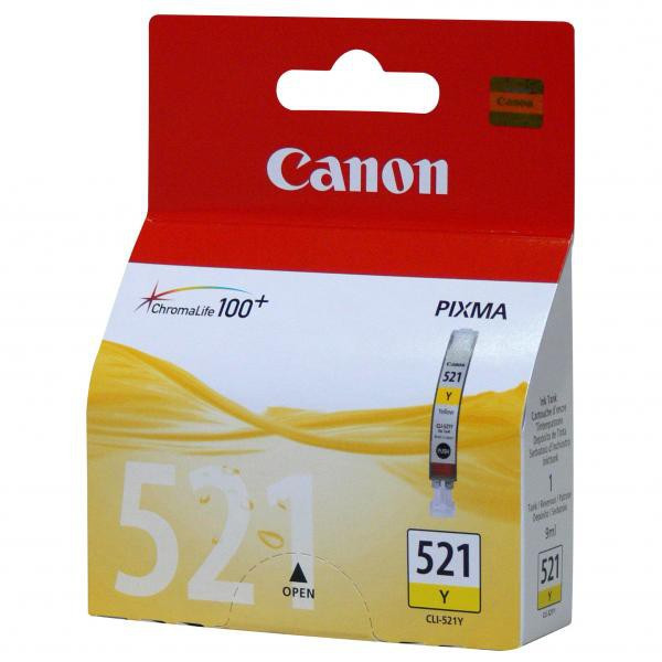 Canon original ink CLI521Y, yellow, blister s ochranou, 505str., 9ml, 2936B008, 2936B005, Canon iP3600, iP4600, MP620, MP630, MP98