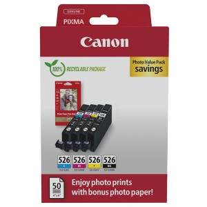 Canon originál ink CLI-526 CMYK, 4540B019, black/color, 4-pack C/M/Y/K + paper