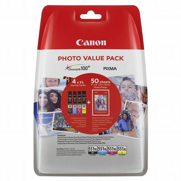 Canon originální ink CLI-551 XL CMYK, 6443B006, CMYK, blistr, 11ml, high capacity