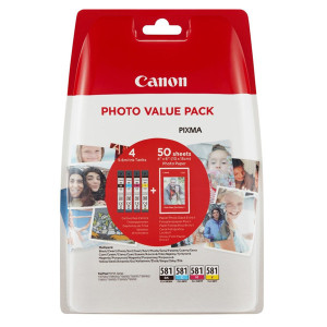 Canon original ink CLI-581 C/M/Y/BK photo value pack, black/color, 2106C004, Canon 4-pack C/M/Y/K + paper PIXMA TS9150, TS8150, TS