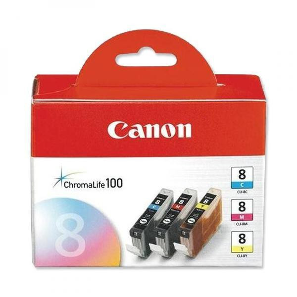 Canon original ink CLI8CMY, cyan/magenta/yellow, 0621B029, 0621B026, Canon 3-pack C/M/Y iP4200, iP5200, iP5200R, MP500, MP800