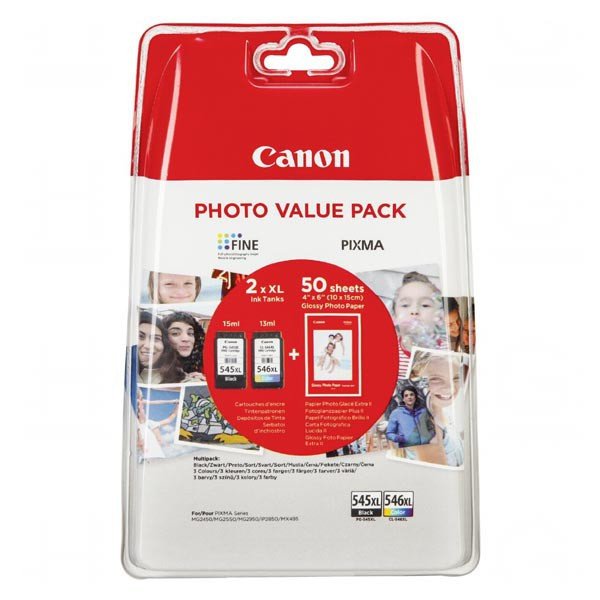 Canon original ink PG-545 XL/CL-546 XL + 50x GP-501, black/color, 8286B006, Canon Pixma MG2450, 2555, MX495, Promo pack
