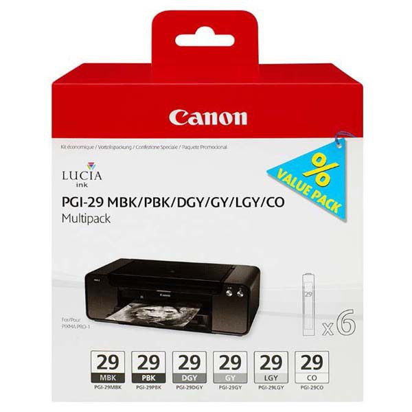 Canon original ink PGI-29 MBK/PBK/DGY/GY/LGY/CO Multi pack, black/grey, 4868B018, Canon Pixma Pro 1