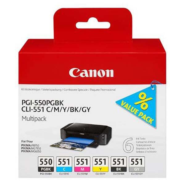 Canon original ink PGI-550/CLI-551PGBK/C/M/Y/BK/GY Multipack, black/color, 6496B005, Canon PIXMA iP8750, MG7150, MG6350, Poukážka