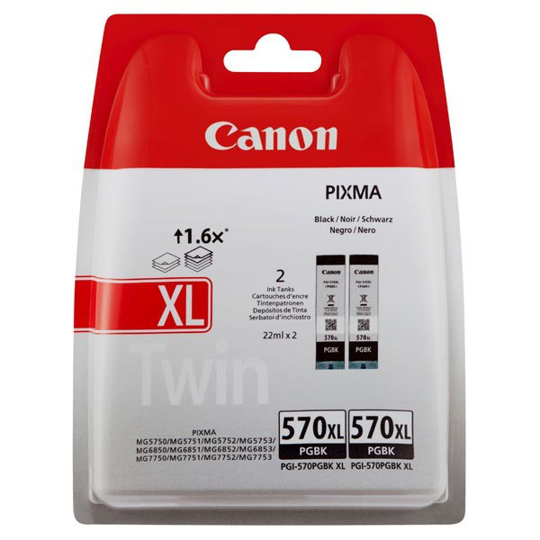 Canon original ink PGI 570PGBK XL Twin Pack, black, blister s ochranou, 22ml, 0318C007, 2-pack Canon Pixma MG7750,7751,7752,7753,5