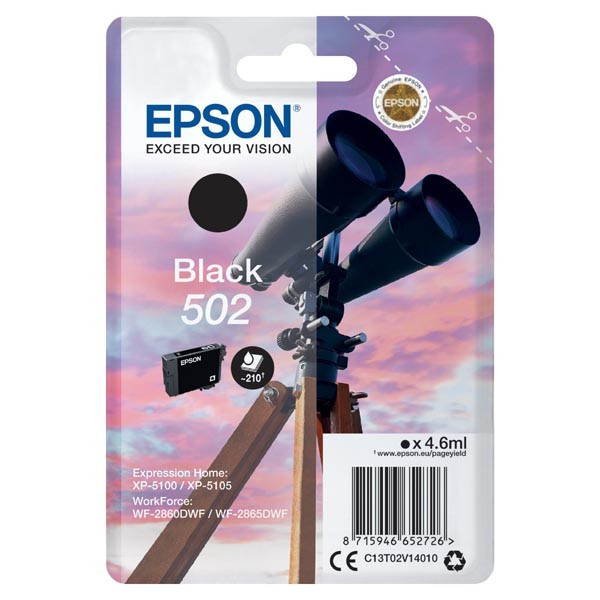 Epson originál ink C13T02V14010, T02V140, 502, black, 210str., 4.6ml
