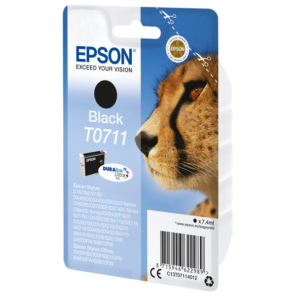 Epson original ink C13T07114022, black, blister s ochranou, 7,4ml