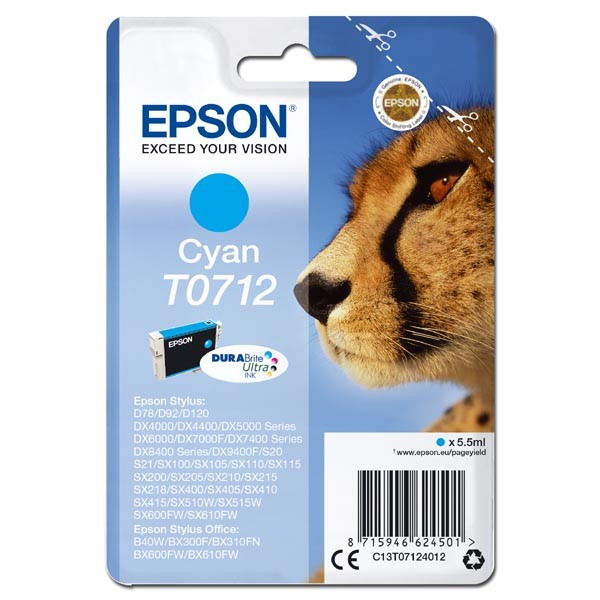 Epson original ink C13T07124012, cyan, 5,5ml