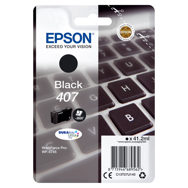 Epson original ink C13T07U140, 407XL, black, 2600str., 41.2ml