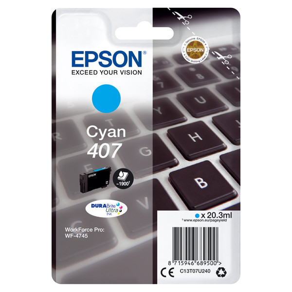 Epson original ink C13T07U240, 407XL, cyan, 1900str., 20.3ml