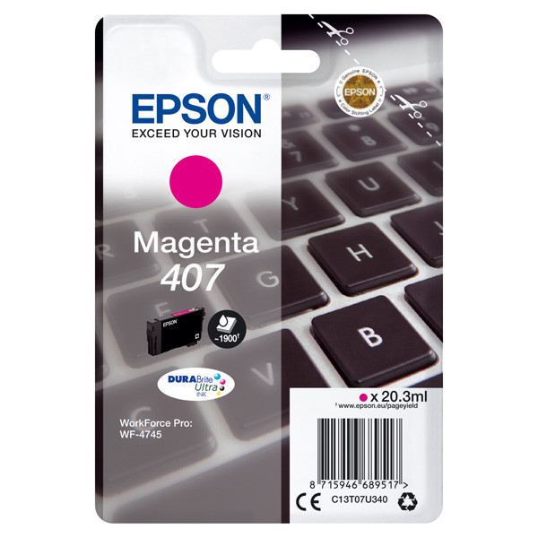 Epson original ink C13T07U340, 407XL, magenta, 1900str., 20.3ml