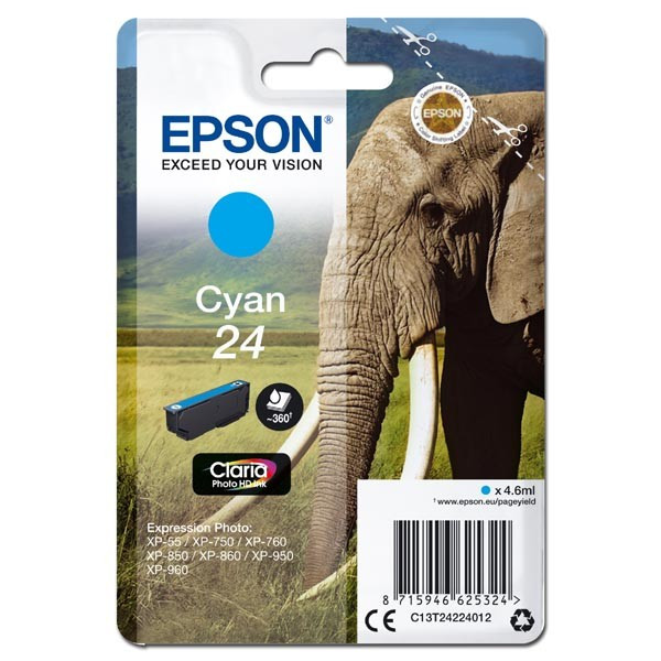 Epson original ink C13T24224012, T2422, cyan, 4,6ml