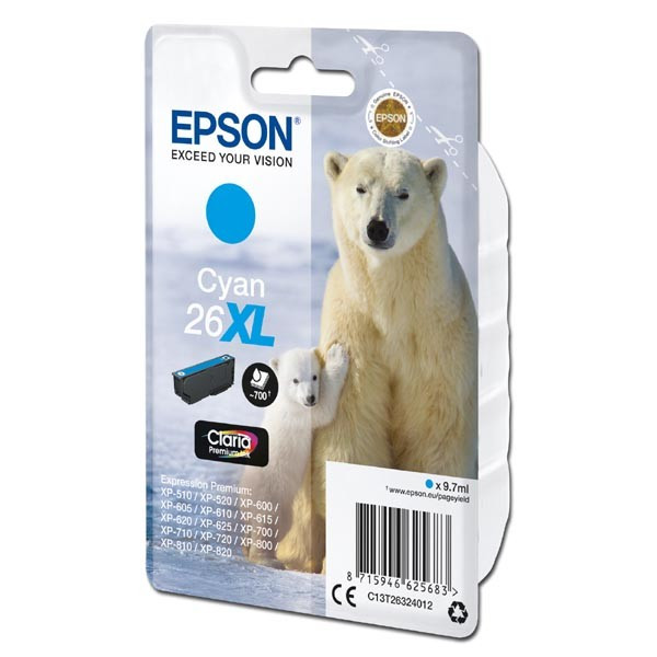 Epson original ink C13T26324012, T263240, 26XL, cyan, 9,7ml