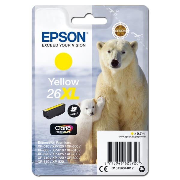 Epson original ink C13T26344012, T263440, 26XL, yellow, 9,7ml