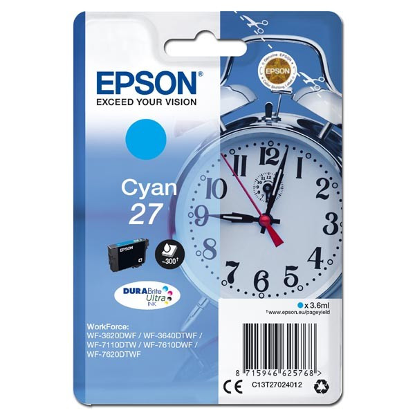Epson original ink C13T27024012, 27, cyan, 3,6ml