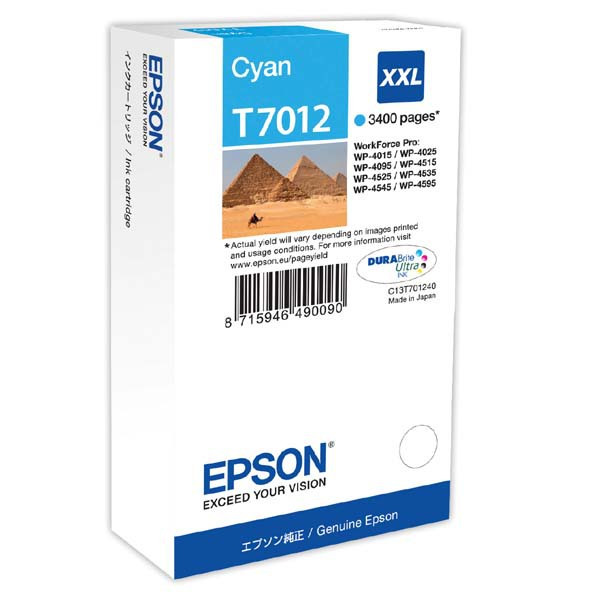 Epson original ink C13T70124010, XXL, cyan, 3400str., Epson WorkForce Pro WP4000, 4500 series