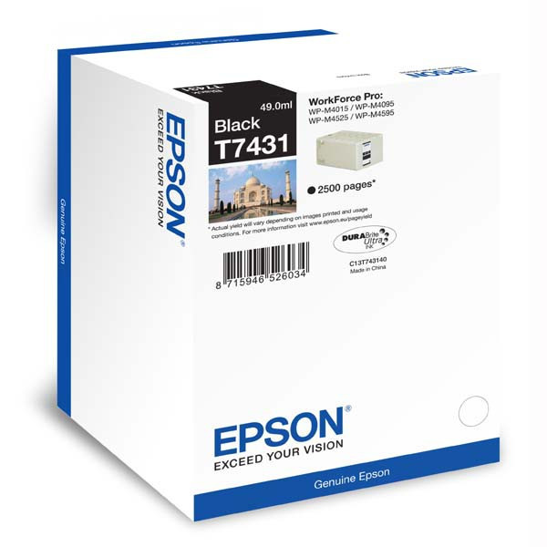 Epson original ink C13T74314010, black, 2500str., 49ml, Epson WorkForce Pro WP-M4525 DNF, WP-M4015 DN