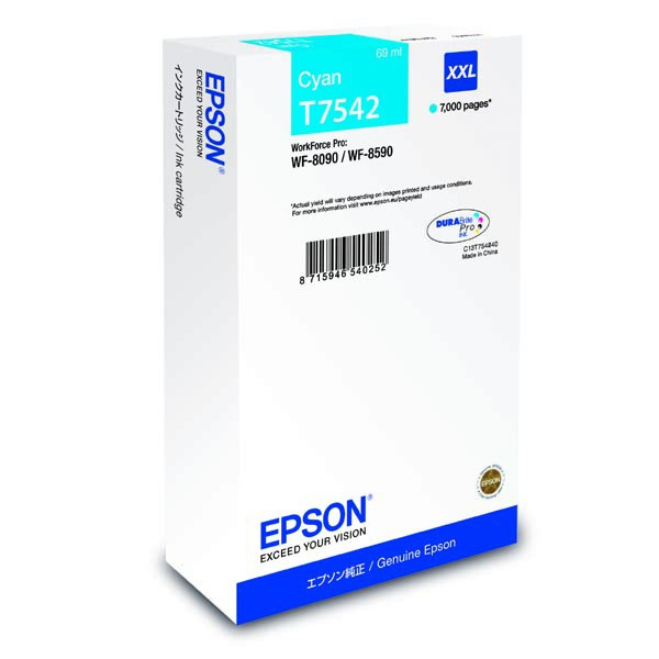 Epson original ink C13T754240, T7542, XXL, cyan, 69ml, Epson WorkForce Pro WF-8090DW, WF-8590DWF