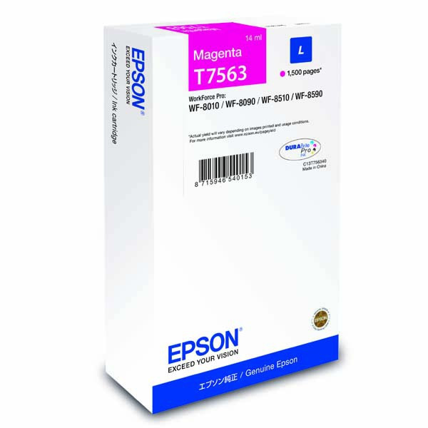 Epson original ink C13T756340, T7563, L, magenta, 1500str., 14ml, 1ks, Epson WorkForce Pro WF-8590DWF
