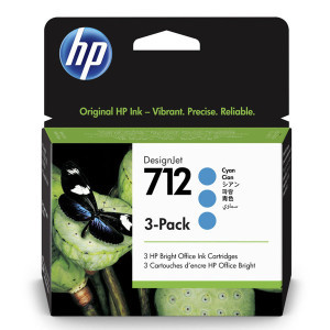 HP original ink 3ED77A, HP 712, cyan, 29ml, 3-pack