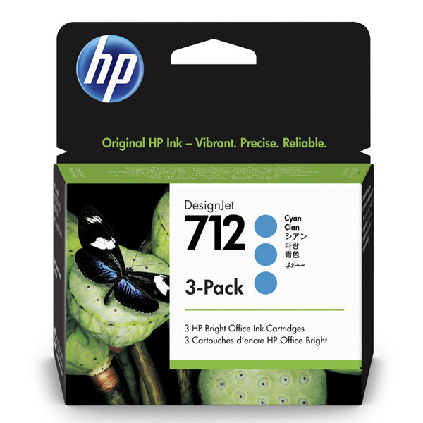 HP original ink 3ED77A, HP 712, cyan, 29ml, 3-pack