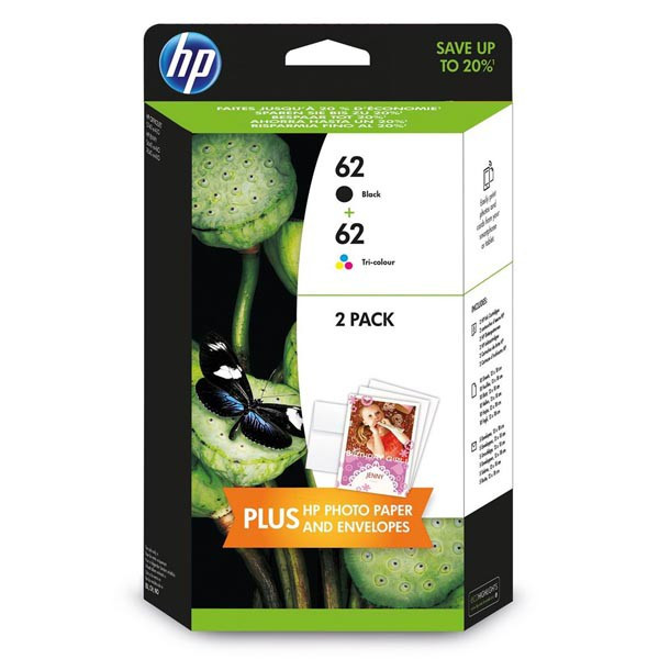 HP original ink sada N9J71AE, HP 62, black/color, 200/165str., 4.4.2005ml, value pack