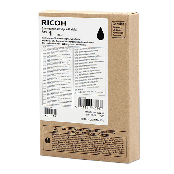 Ricoh original ink (DTG) typ 100, 257059, black, 600str., 140ml