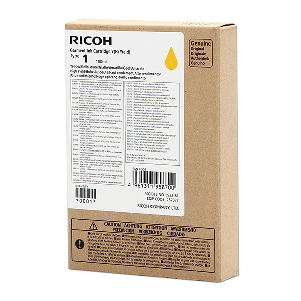 Ricoh original ink (DTG) typ 100, 257077, yellow, 500str., 100ml