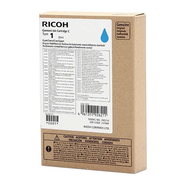 Ricoh original ink (DTG) typ 100, 257064, cyan, 150str., 35ml