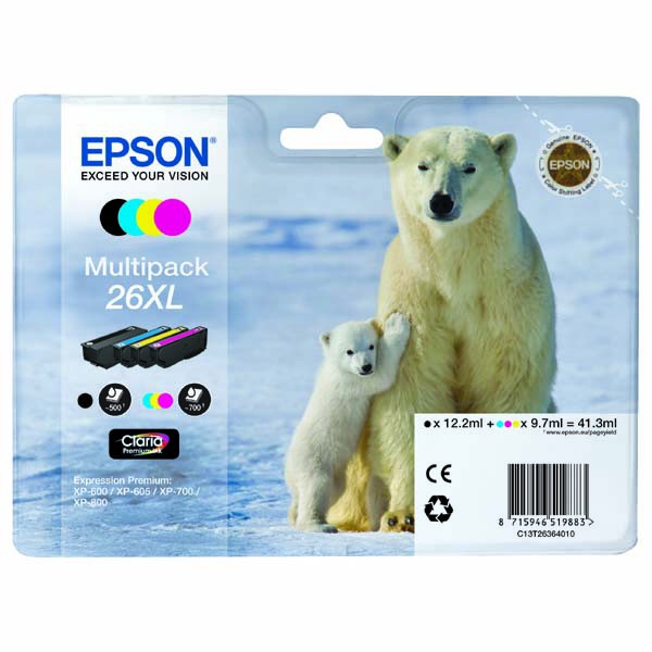 E-shop Epson originál ink C13T26364020, T263640, 26XL, CMYK, 3x9,7/12,2ml, Epson Expression Premium XP-800, XP-700, XP-600