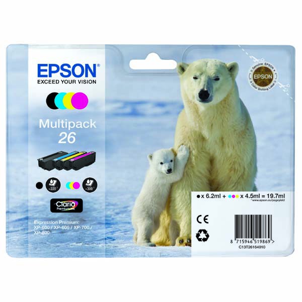 E-shop Epson originál ink C13T26164010, T261640, CMYK, 3x4,5/6,2ml, Epson Expression Premium XP-800, XP-700, XP-600