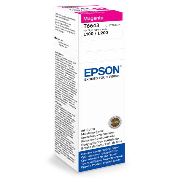E-shop Epson originál ink C13T66434A, magenta, 70ml, Epson L100, L200, L300, purpurová