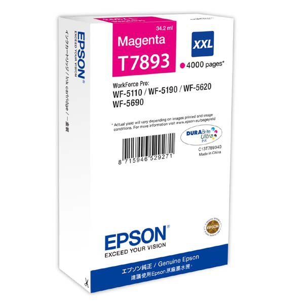 E-shop Epson originál ink C13T789340, T789, XXL, magenta, 4000str., 34ml, 1ks, Epson WorkForce Pro WF-5620DWF, WF-5110DW, WF-5690DWF, purpurová
