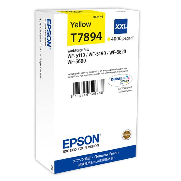 E-shop Epson originál ink C13T789440, T789, XXL, yellow, 4000str., 34ml, 1ks, Epson WorkForce Pro WF-5620DWF, WF-5110DW, WF-5690DWF, žltá