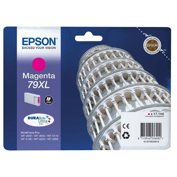 Epson originál ink C13T79034010, 79XL, XL, magenta, 2000str., 17ml, 1ks, Epson WorkForce Pro WF-5620DWF, WF-5110DW, WF-5690DWF, purpurová