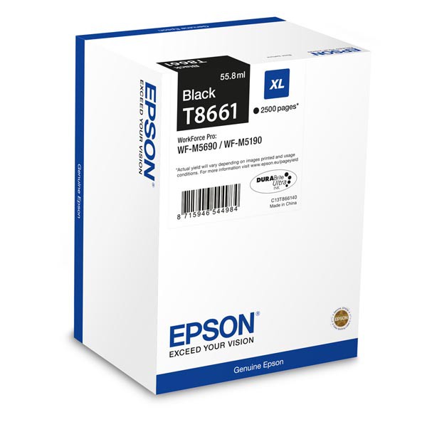 Epson originál ink C13T865140, T8651, XXL, black, 10000str., 221ml, 1ks, Epson WorkForce Pro WF-M5690DWF, čierna