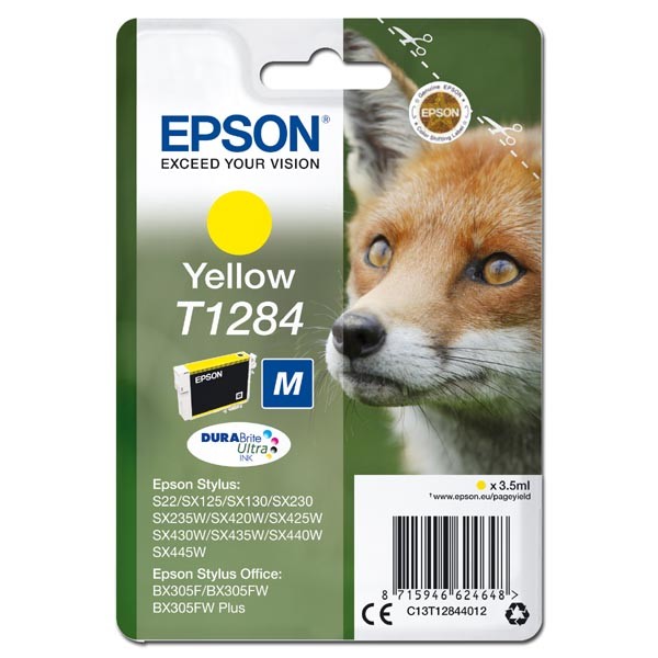 Epson originál ink C13T12844012, T1284, yellow, 3,5ml, Epson Stylus S22, SX125, 420W, 425W, Stylus Office BX305, žltá