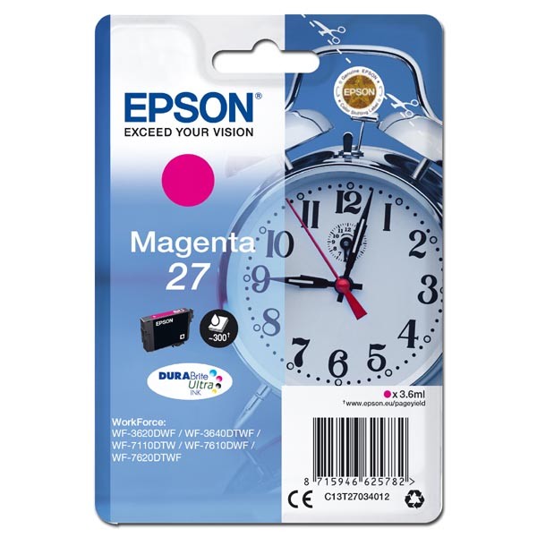 E-shop Epson originál ink C13T27034012, 27, magenta, 3,6ml, Epson WF-3620, 3640, 7110, 7610, 7620, purpurová