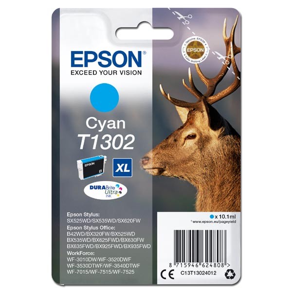 E-shop Epson originál ink C13T13024012, T1302, cyan, 765str., 10,1ml, Epson Stylus Office BX320FW, azurová