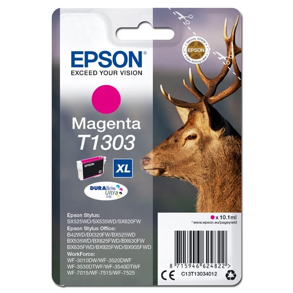 Epson originál ink C13T13034012, T1303, magenta, 765str., 10,1ml, Epson Stylus Office BX320FW, purpurová