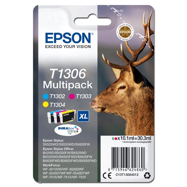 E-shop Epson originál ink C13T13064012, T1306, cyan/magenta/yellow, 30,3ml, Epson Stylus Office BX320FW, farebná