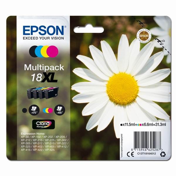 E-shop Epson originál ink C13T18164022, T181640, 18XL, CMYK, 3x6,6/11,5ml, Epson Expression Home XP-102, XP-402, XP-405, XP-302