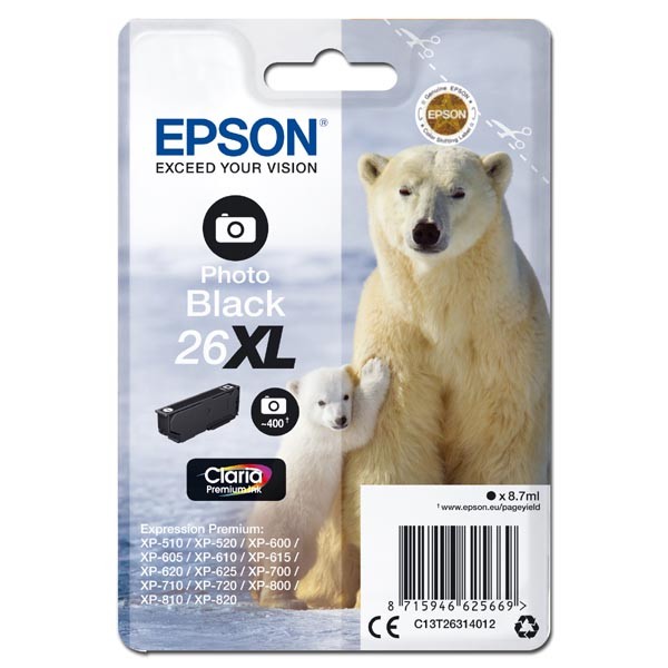 E-shop Epson originál ink C13T26314012, T263140, 26XL, photo black, 8,7ml, Epson Expression Premium XP-800, XP-700, XP-600, photo black