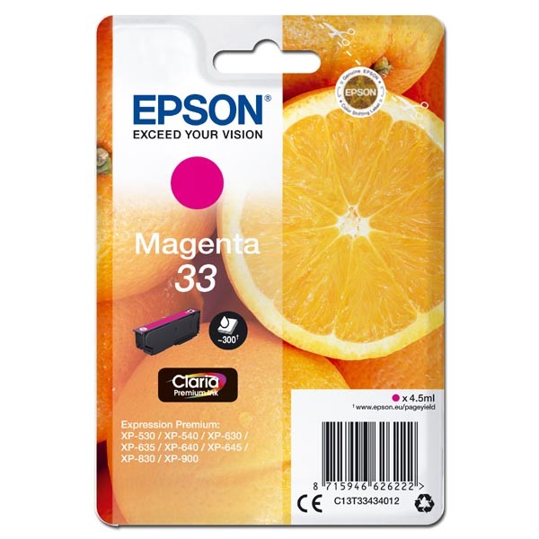 E-shop Epson originál ink C13T33434012, T33, magenta, 4,5ml, Epson Expression Home a Premium XP-530,630,635,830, purpurová