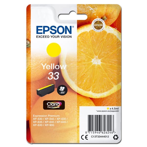 E-shop Epson originál ink C13T33444012, T33, yellow, 4,5ml, Epson Expression Home a Premium XP-530,630,635,830, žltá