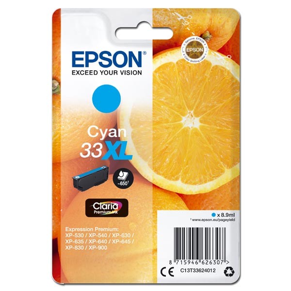 E-shop Epson originál ink C13T33624012, T33XL, cyan, 8,9ml, Epson Expression Home a Premium XP-530,630,635,830, azurová